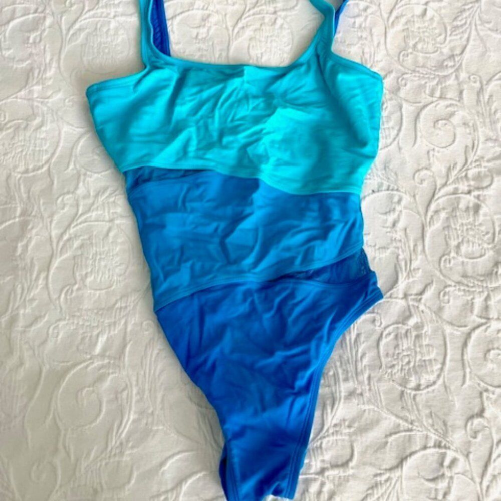 Anne Cole Collection Blue One Piece Mesh w/ Underwire Bra Bathing Swim Suit 16